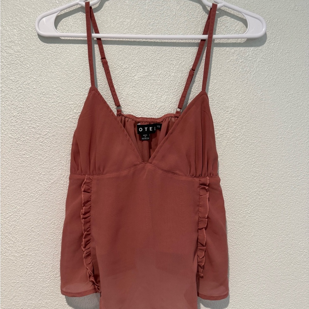 Motel Rocks dusty rose chiffon cami + hanky hem skirt set